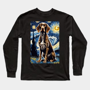 German Shorthaired Pointer Dog Breed Painting in a Van Gogh Starry Night Art Style Long Sleeve T-Shirt